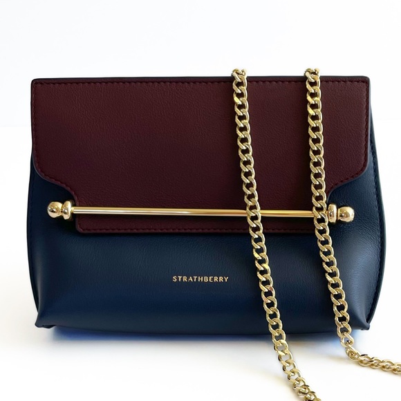 Strathberry Handbags - Strathberry Mini Stylist Bi-Color Leather Crossbody Bag Navy Burgundy New